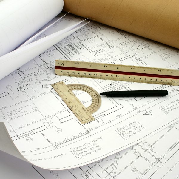 Blueprint plans - sustainable home construction concept