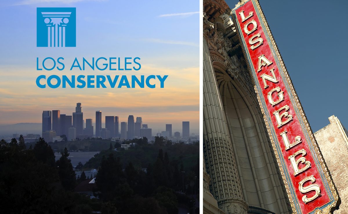 Los Angeles Conservancy logo and city skyline collage